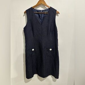 NWT KARL LAGERFELD Navy Blue Houndstooth Sleeveless Tweed Mini Dress Size 12